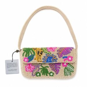 Viral Beaded Shoulder Bag Tropical Jungle Jaguar Boho Novelty Statement Purse